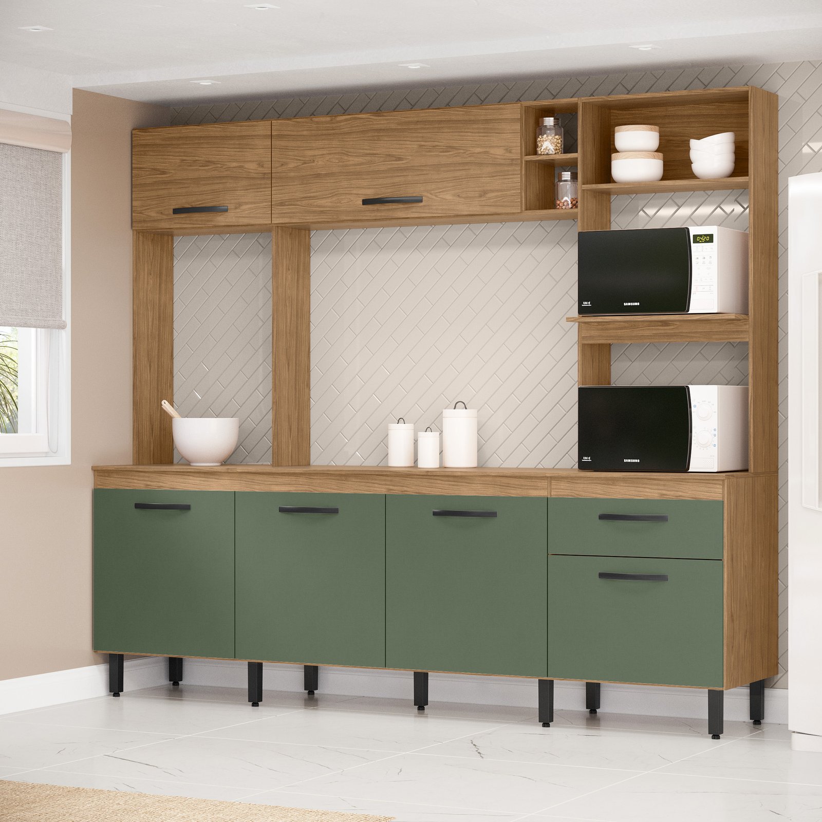 MX - Ambiente - Cozinha Zoe - Modelo 2+Tampo - Freijo + Jade (1)