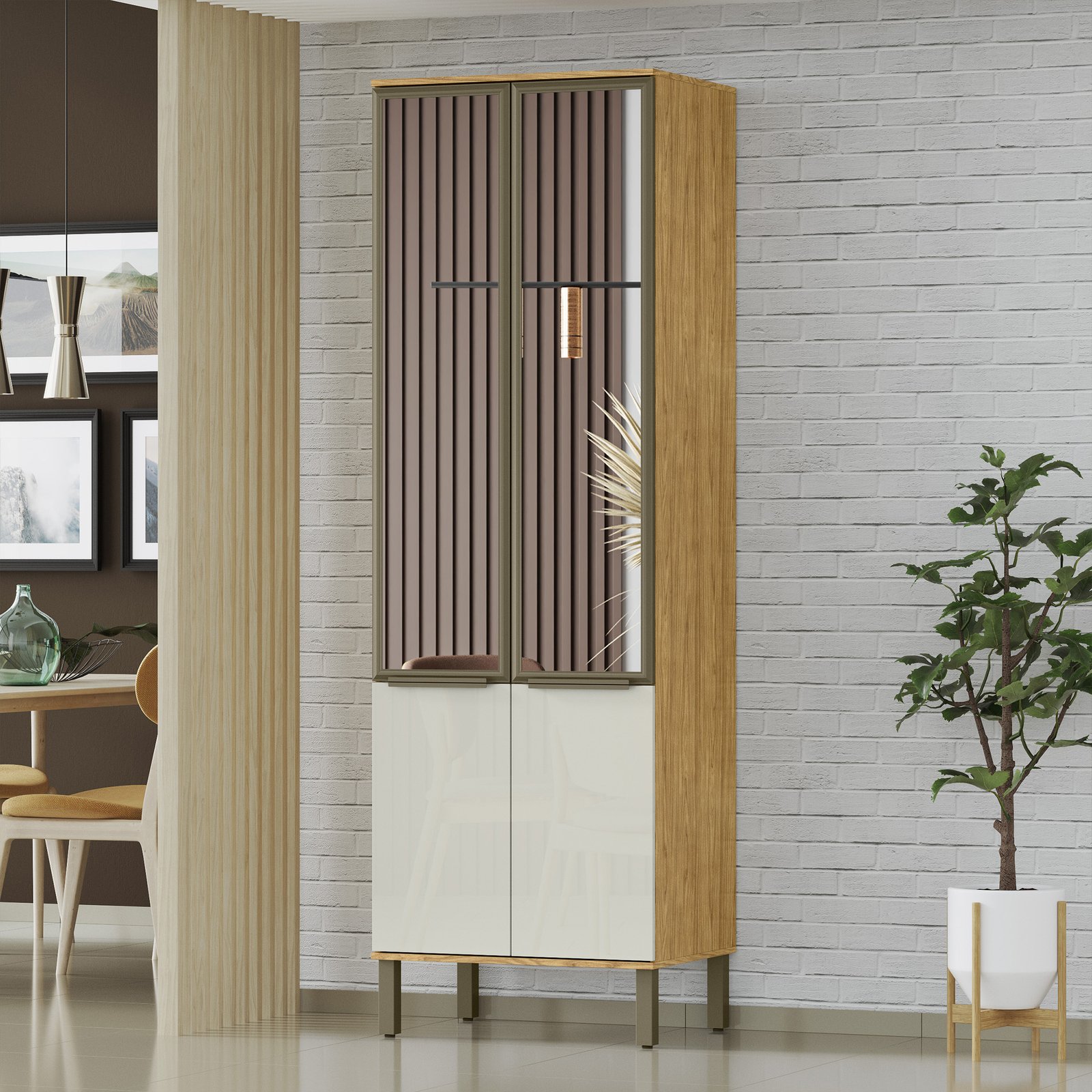 MX - Ambiente Individual - Paneleiro 4 Portas+Vidros - Marrocos+OffWhite