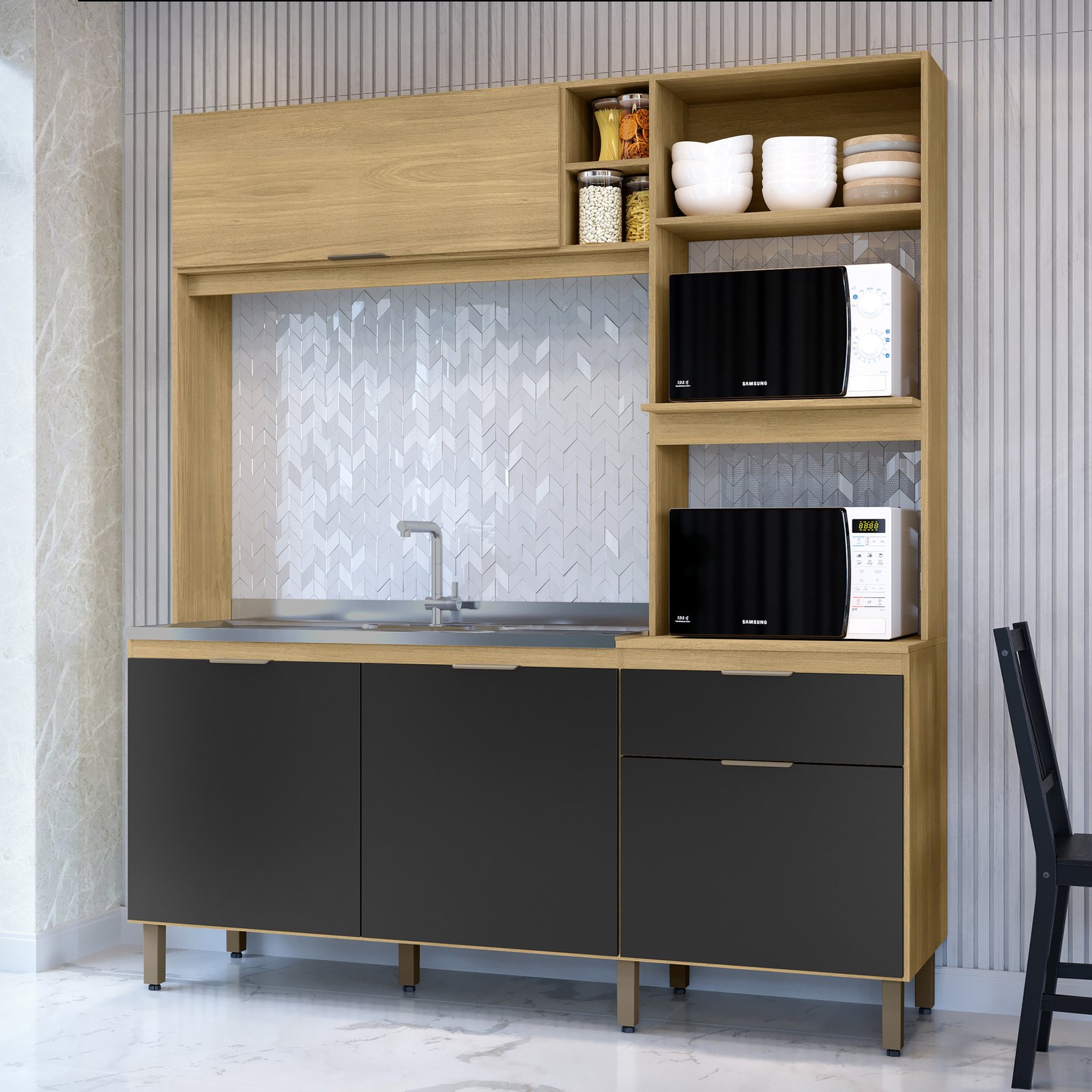 MX Móveis - Ambiente - Cozinha Cloe - Castanho+Nero