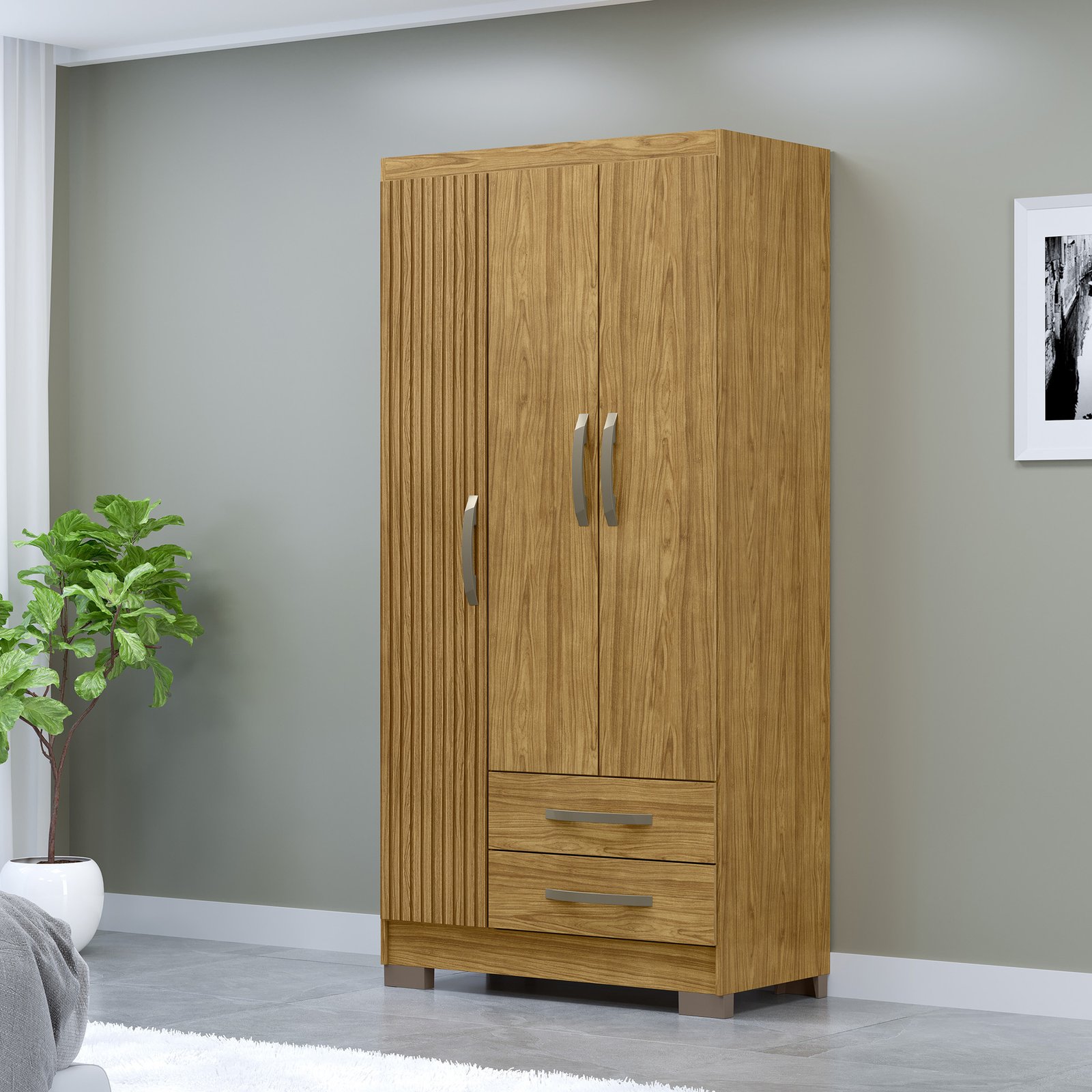 MX Moveis - Ambiente - Roupeiro Santiago 3 Portas - Marrocos+Ripado