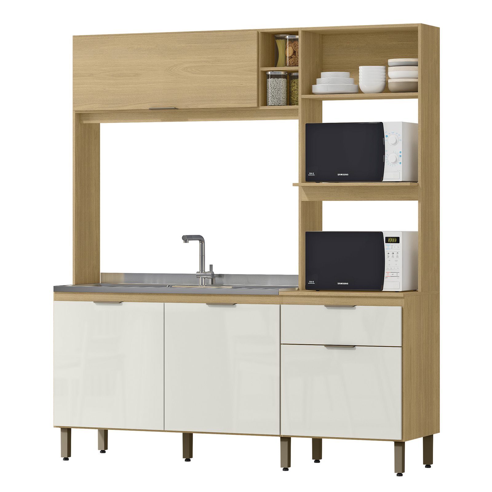 MX Móveis - Fundo Externo - Cozinha Cloe - Castanho+Off-White