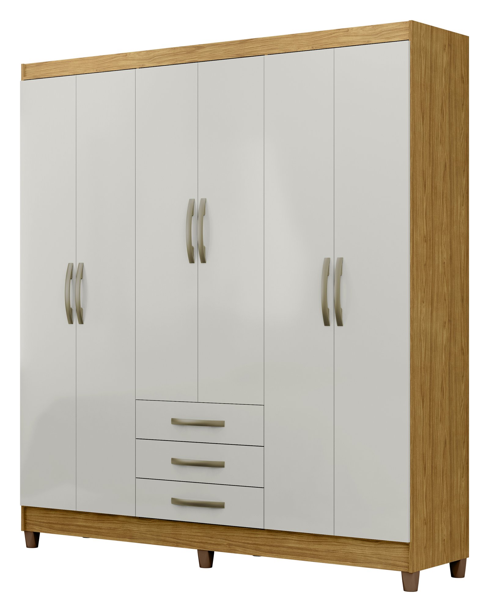 MX Moveis - Fundo Externo - Roupeiro Toledo 6P - Marrocos+Off White - Espelhos