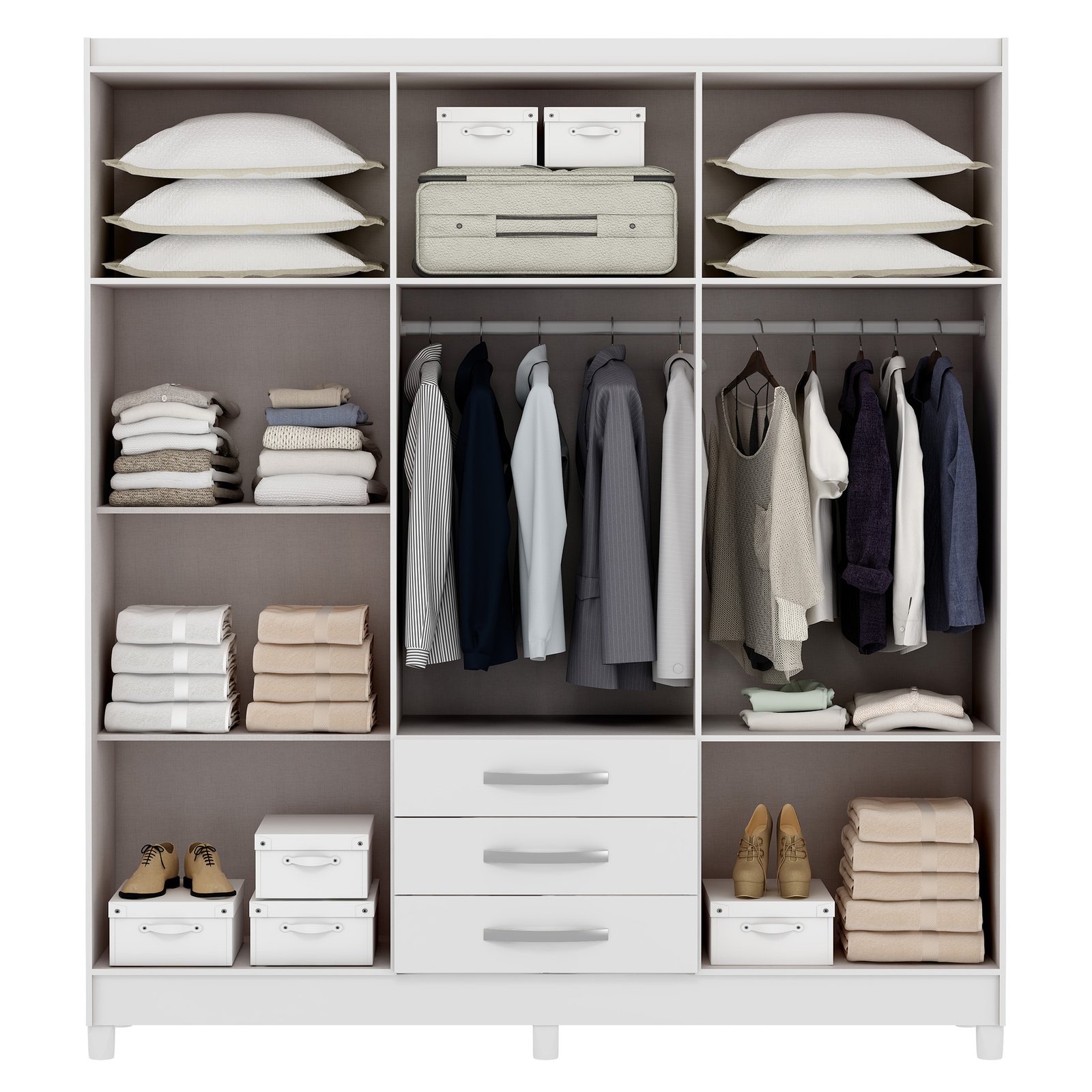 MX Moveis - Fundo Interno - Roupeiro Toledo 6P - Branco