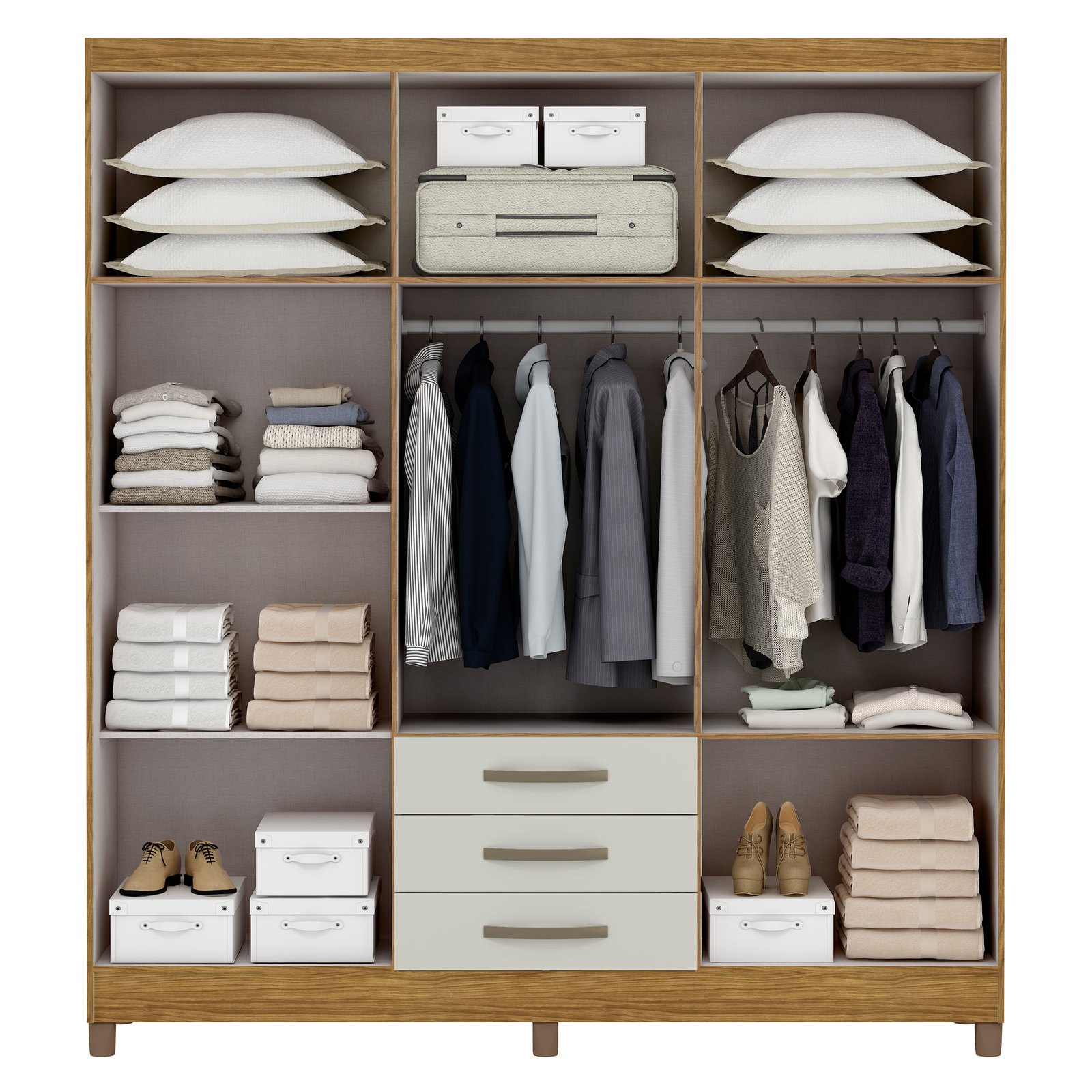 MX Moveis - Fundo Interno - Roupeiro Toledo 6P - Marrocos+Off White