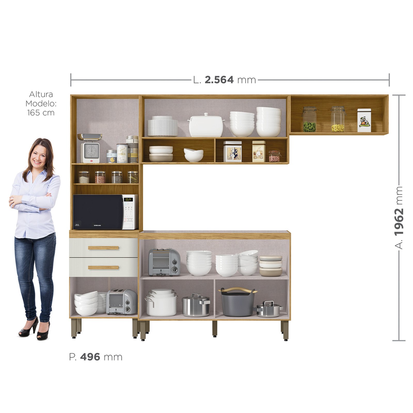 MX Móveis - Fundo Interno+Ref. Humano - Cozinha Sara Mod. 3 - Marrocos+Off White