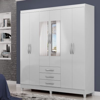 MX Moveis - Ambiente - Roupeiro Toledo 06 Portas - Branco+Branco+Espelhos
